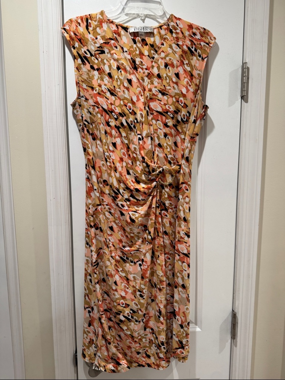 Kasper Multicolor Abstract Twist-Front Midi Dress